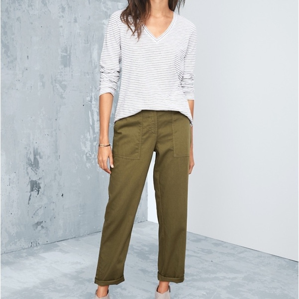 Eileen Fisher Organic Cotton Twill Ankle Pants in Olive Green